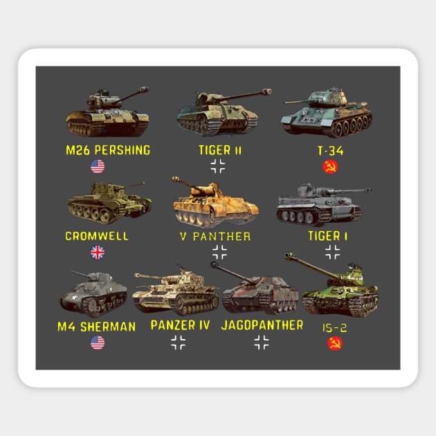 Top Ten Best WW2 Tanks Magnet by Kocekoceko